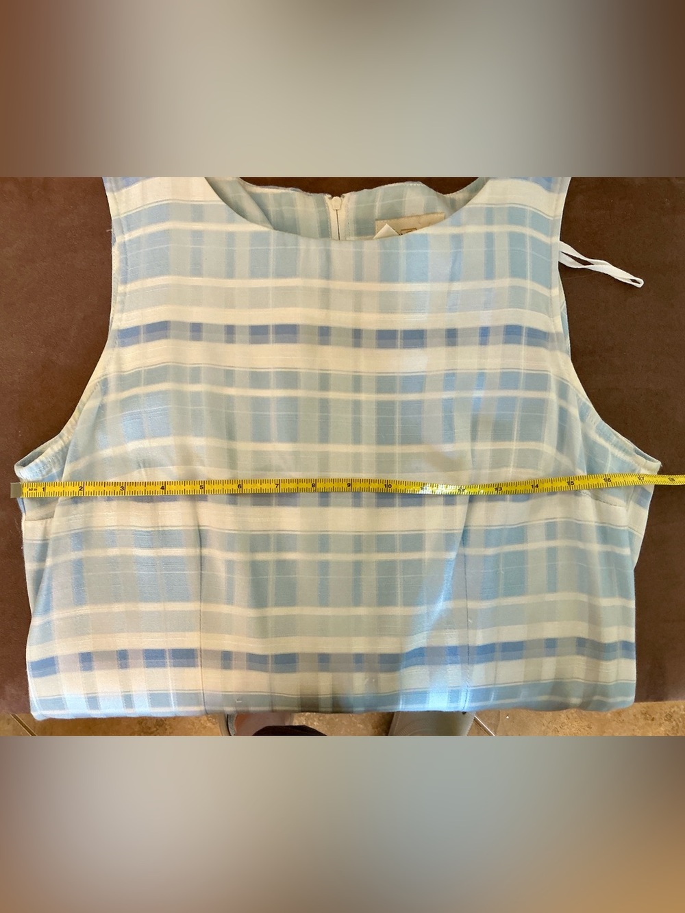 Jaclyn Smith Light Blue and White Plaid Sleeveless Shift Dress - Picture 7 of 7